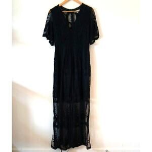 Honey Punch Black Embroidered Lace Maxi Dress